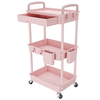 3 tier Mobile Utility Storage Cart with Drawer, Multi-Functional Rolling Trolley for Kitchen Home