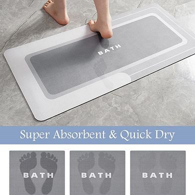 Thin non slip bath mat, absorbent stain proof quick dry easy care