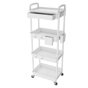 4 tier Rolling Storage Trolley with Drawer, Multipurpose Mobile Organizer Cart for Home Kitchen