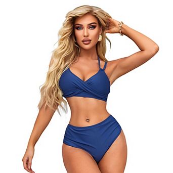 CHARMO Women Wrap Halter High Waist Bikini 2 pc Swimsuit Set With Removable Padded Bra