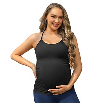 ATTRACO Women Y Back Maternity Tank Top Removable Pads Side Ruched Pregnancy Postpartum Cami
