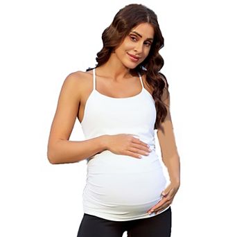 ATTRACO Women Y Back Maternity Tank Top Removable Pads Side Ruched Pregnancy Postpartum Cami