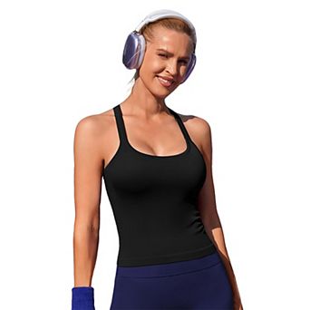ATTRACO Women Seamless Ribbed Y Back Workout Tank Top Built In Removable Padded Bra