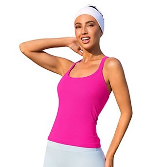 ATTRACO Women Seamless Ribbed Y Back Workout Tank Top Built In Removable Padded Bra