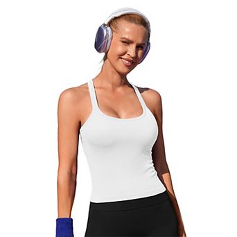 ATTRACO Women Seamless Ribbed Y Back Workout Tank Top Built In Removable Padded Bra