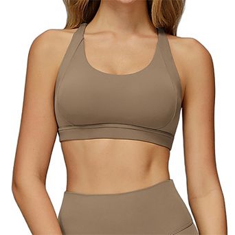 ATTRACO Women Strappy Back Sports Bra Removable Pads Medium Support Workout Yoga Athletic Bra