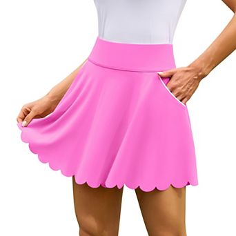 ATTRACO Women High Waist Scalloped Hem Tennis Golf Skort With Built In Safety Shorts And Side Pocket