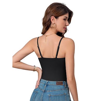 ATTRACO Women Square Neck Adjustable Thin Strap Long Camisole Tank Top With Removable Padded Bra