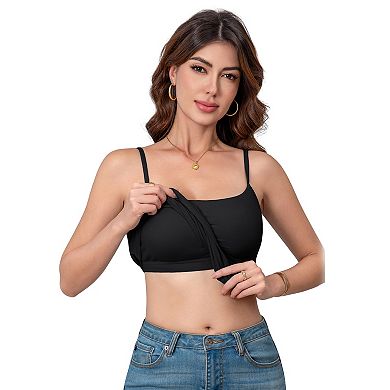 ATTRACO Women Square Neck Adjustable Thin Strap Long Camisole Tank Top With Removable Padded Bra