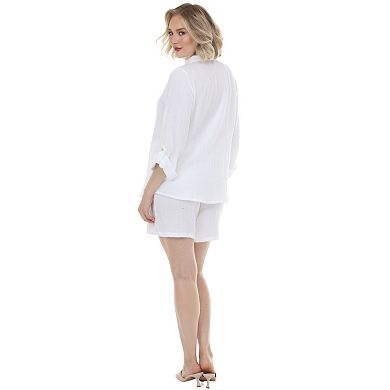 Women's Gauze Button-Front Shirt & Shorts Set