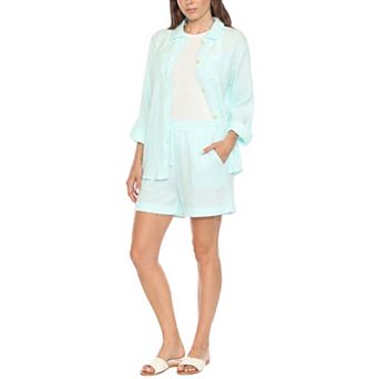 Women's Gauze Button-Front Shirt & Shorts Set