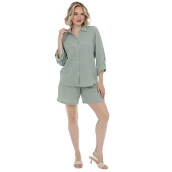 Women's Gauze Button-Front Shirt & Shorts Set