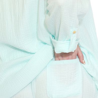 Plus Size Gauze Button-Front Shirt & Shorts Set