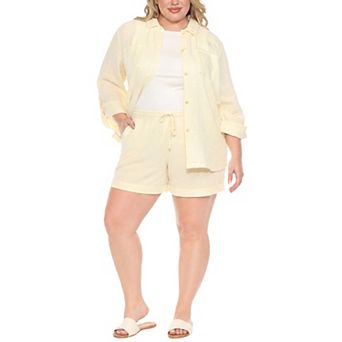Plus Size Gauze Button-Front Shirt & Shorts Set