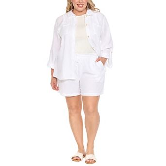 Plus Size Gauze Button-Front Shirt & Shorts Set