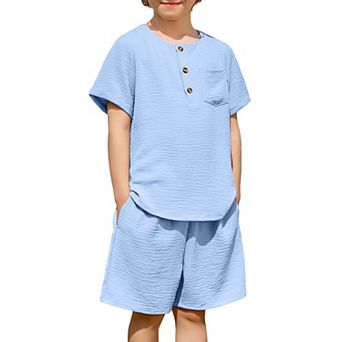 Arshiner Toddler Boys Summer Beach Outfits Short Sleeve Henley T-Shirt Casual Shorts Set