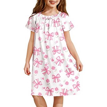 Arshiner Girls Nightgowns Silk Satin Pajama Dress Short Sleeve Soft Princess Sleepwear