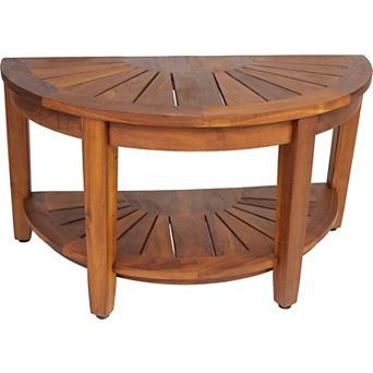 Half-Moon Teak Shower Bench with Shelf