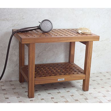 The Original 24" Grate Teak Shower Bench with Shelf