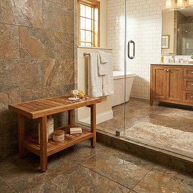 The Original 30" Spa Teak Shower Bench with Shelf