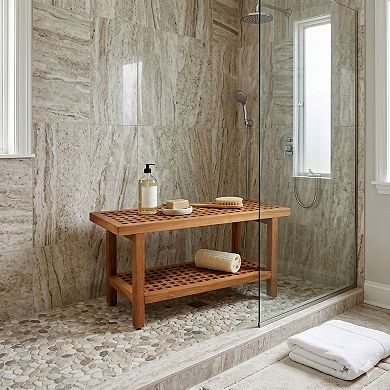 The Original 36" Grate Teak Shower Bench with Shelf