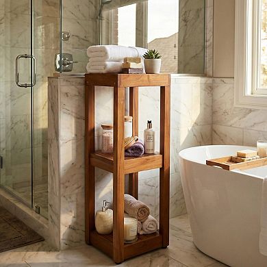 The Original Sula Square Three-Tier Teak Bath Stand
