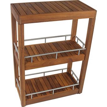 Patented Sula Rectanglular Three-Tier Teak & Stainless Bath Stand