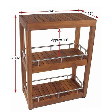 Patented Sula Rectanglular Three-Tier Teak & Stainless Bath Stand