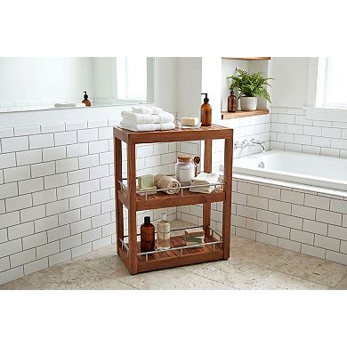 Patented Sula Rectanglular Three-Tier Teak & Stainless Bath Stand