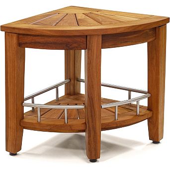 Patented 15.5" Kai Corner Teak & Stainless Shower Bench with Shelf