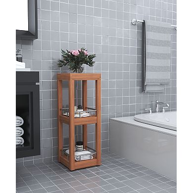 Patented Sula Square Thre-Tier Teak & Stainless Bath Stand