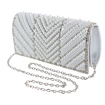 CTM Women's Synthetic Rhinestone and Pearl Evening Clutch Handbag