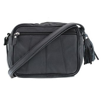 Cal-Wyn Women's Large Leather Crossbody with Zipper and Fringe Detail
