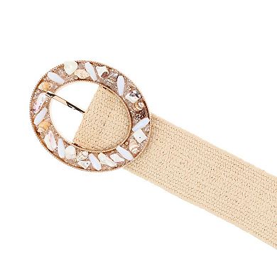 CTM Women's One Size Raffia Stretch Belt with SeaShell Buckle