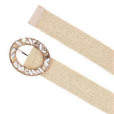 CTM Women's One Size Raffia Stretch Belt with SeaShell Buckle