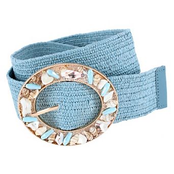 CTM Women's One Size Raffia Stretch Belt with SeaShell Buckle
