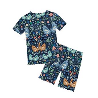 Arshiner Girls Pajamas Cute Lettuce Loungewear Snug Fit Pajamas Set Kids Summer Sleepwear