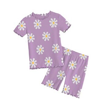 Arshiner Girls Pajamas Cute Lettuce Loungewear Snug Fit Pajamas Set Kids Summer Sleepwear
