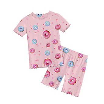 Arshiner Girls Pajamas Cute Lettuce Loungewear Snug Fit Pajamas Set Kids Summer Sleepwear