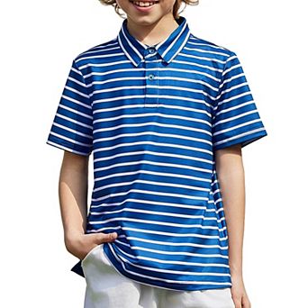 Arshiner Boys Polo Shirt Golf Stripe Short Sleeve Button Performance Sport Collared Shirts