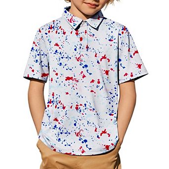 Arshiner Boys Polo Shirt Golf Stripe Short Sleeve Button Performance Sport Collared Shirts