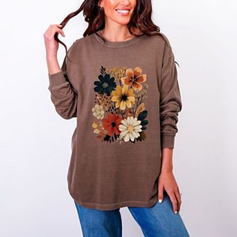 Autumn Floral - Women's Garment Dyed Long Sleeve Graphic T-Shirt