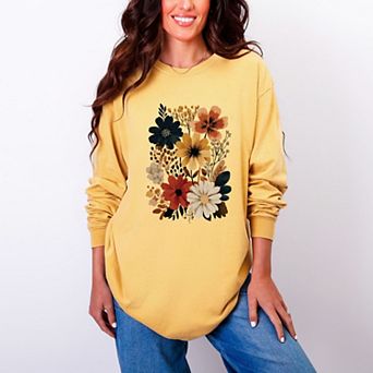 Autumn Floral - Women's Garment Dyed Long Sleeve Graphic T-Shirt