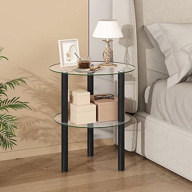 Costway End Table, 2-Tier Sofa Side Table with Clear Tempered Glass Top & Shelf