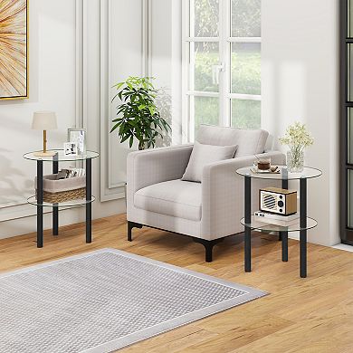 Costway End Table, 2-Tier Sofa Side Table with Clear Tempered Glass Top & Shelf