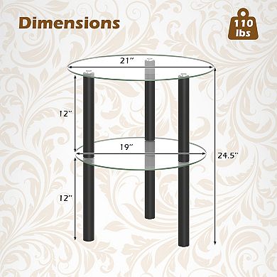 Costway End Table, 2-Tier Sofa Side Table with Clear Tempered Glass Top & Shelf