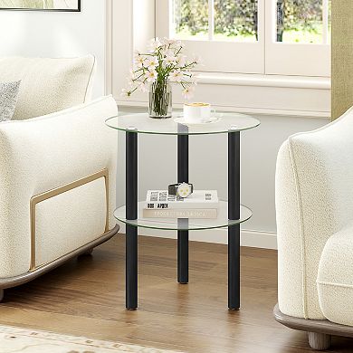 Costway End Table, 2-Tier Sofa Side Table with Clear Tempered Glass Top & Shelf