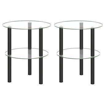 Costway End Table, 2 tier Sofa Side Table with Clear Tempered Glass Top & Shelf