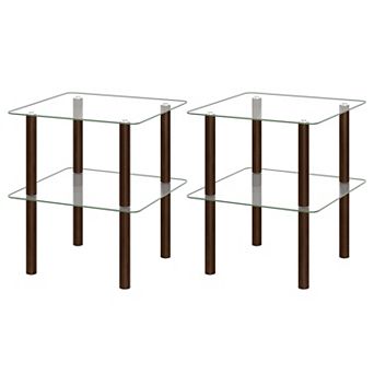 Costway End Table, 2 tier Sofa Side Table with Clear Tempered Glass Top & Shelf