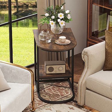 Costway C-shaped Side Table 2-Tier End Table with Storage Modern Compact Snack Table